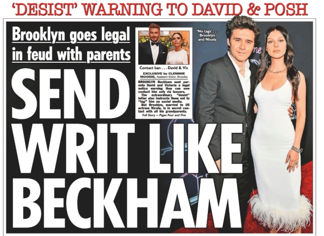 OD官网-决裂！太阳报：长子向小贝和维多利亚发函，称双方只通过律师联系